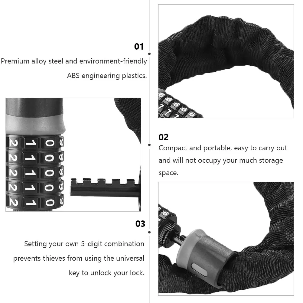 

5- Password Chain Anti-Theft Security Bike Code Random Color Head Compact Alloy Steel Motorbike Lock High Brightness
