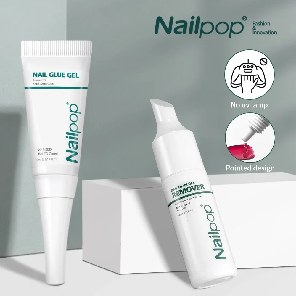 

NAILPOP Strong Nail Glue Gel Professional Fast drying Glue with Remover for Fake Acrylic Nails and Press on Nails Kit Glue Gel