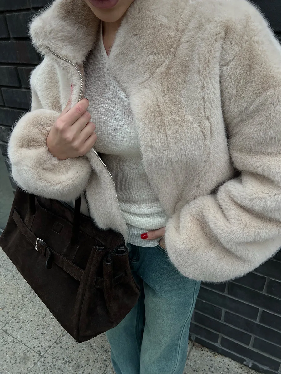 

DSMTRC Hot Fashion Full Sleeve Faux Fur Coat Women's Autumn Winter Streetwear Zipper Thick Warm Outerwear Fluffy Faux Fur Jacket