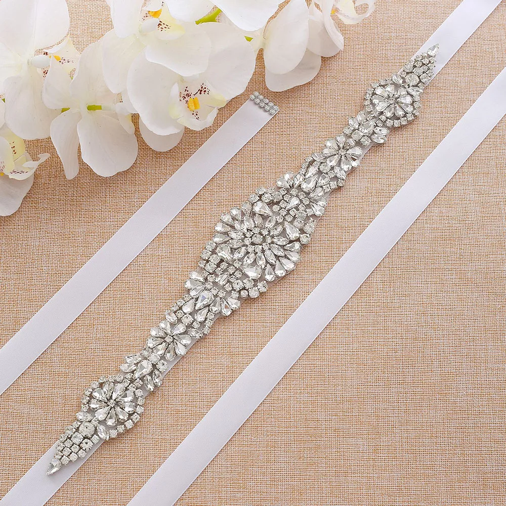 S09 Rhinestone Sash Belt for Wedding Dress Ribbon Belts for Women Wedding Accessories Wedding Gowns Sash Skinny Bridal Belts