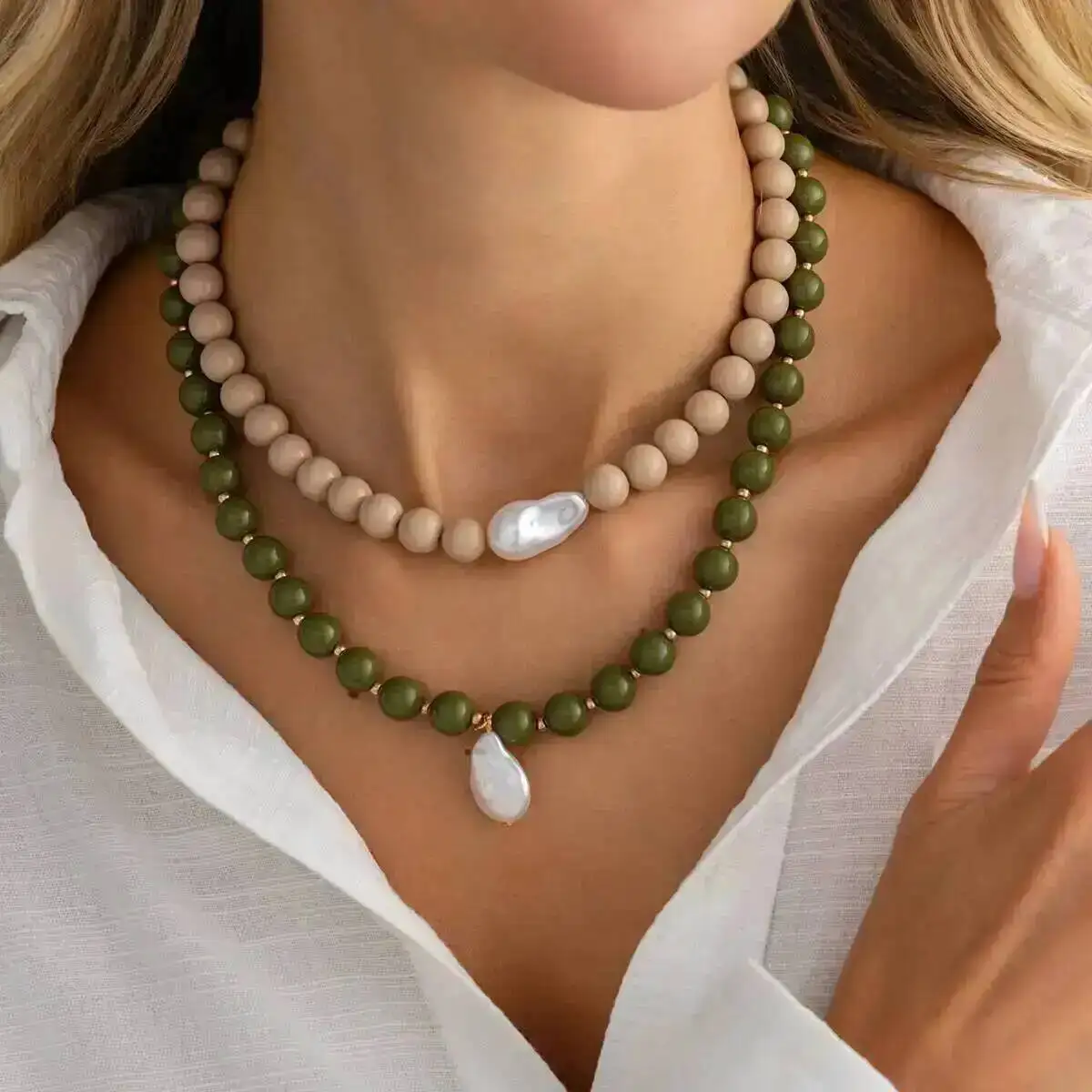 KunJoe Summer Colorful Acrylic Beaded Choker Necklace Women New Delicate Trendy Imitation Pearl Pendant Chain Daily Jewelry Gift