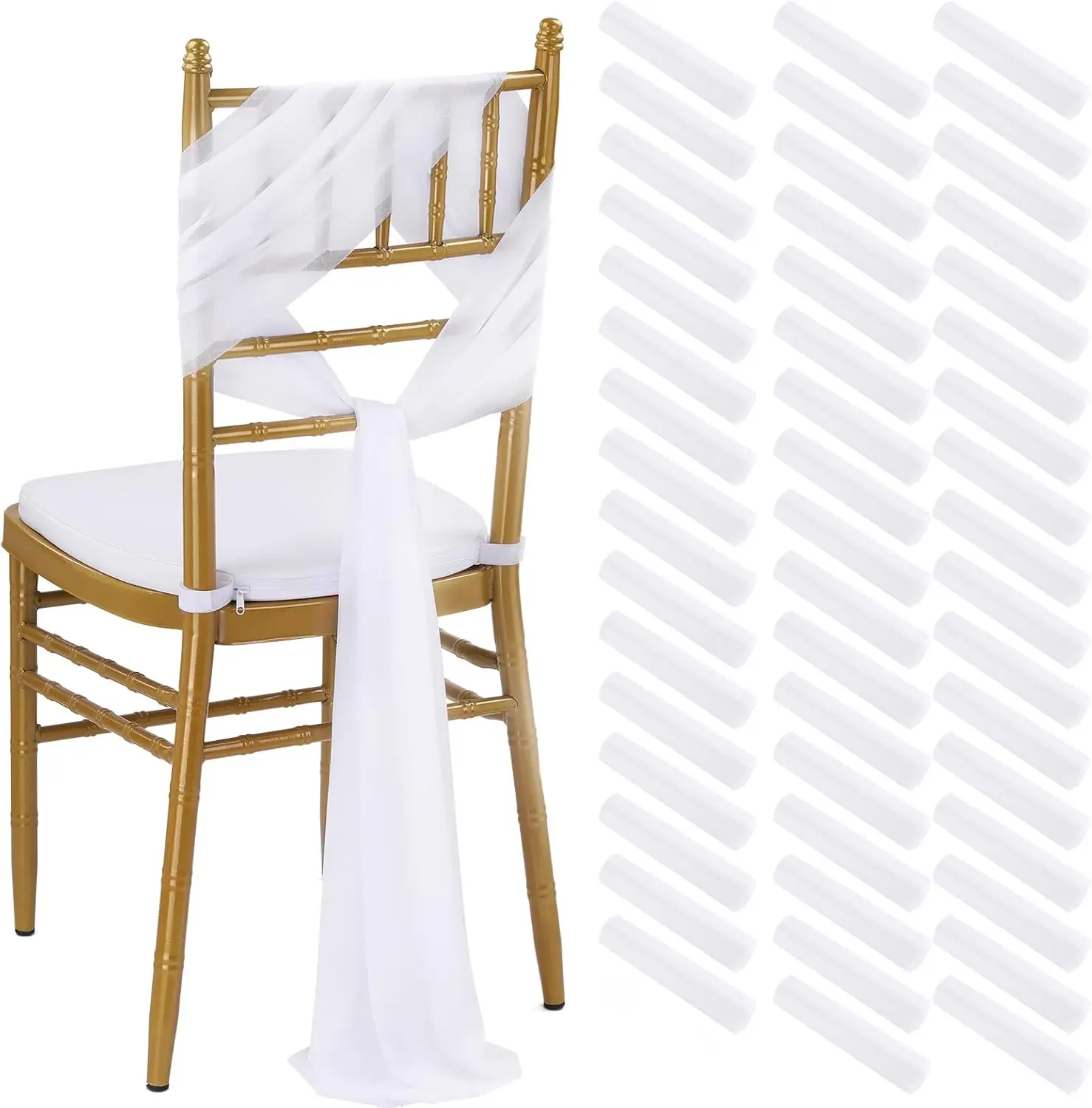 

White Chair Sashes for Wedding: (32-80 Pieces) 8ft Long Sheer Draping Fabric - Party Dinner Hotel Event Decoration