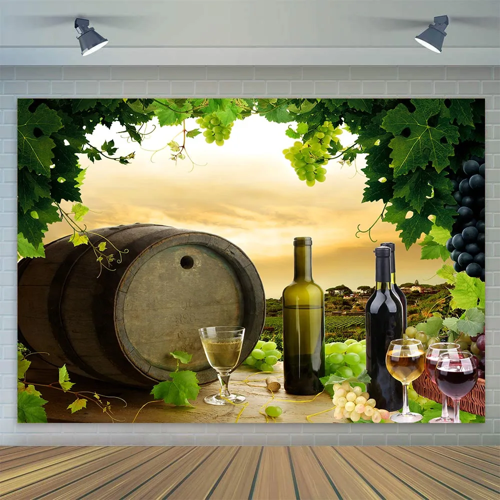 Vineyard Backdrop Red Wine Bottle Barrels Harvest Birthday Party Decoration Banner Rustic Countryside Photography Background