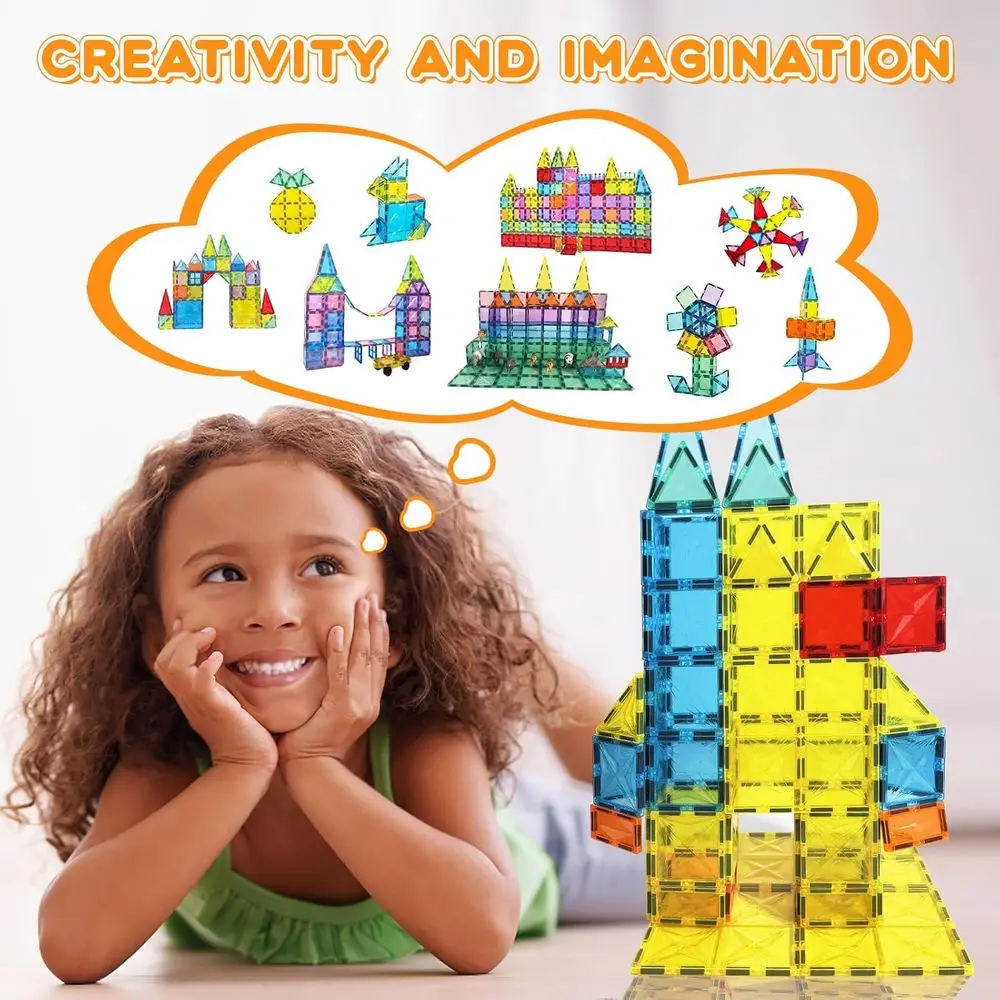 130-Piece Magnetic Building Blocks Set with 2 Cars, 4D Diamond Shapes, STEM Toys for Kids Ages 3-8