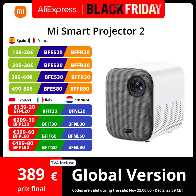 Global Version Mi Smart Projector 2 Multi-Angle Auto-Keystone Correction Clear 1080p Images Certified Android TV