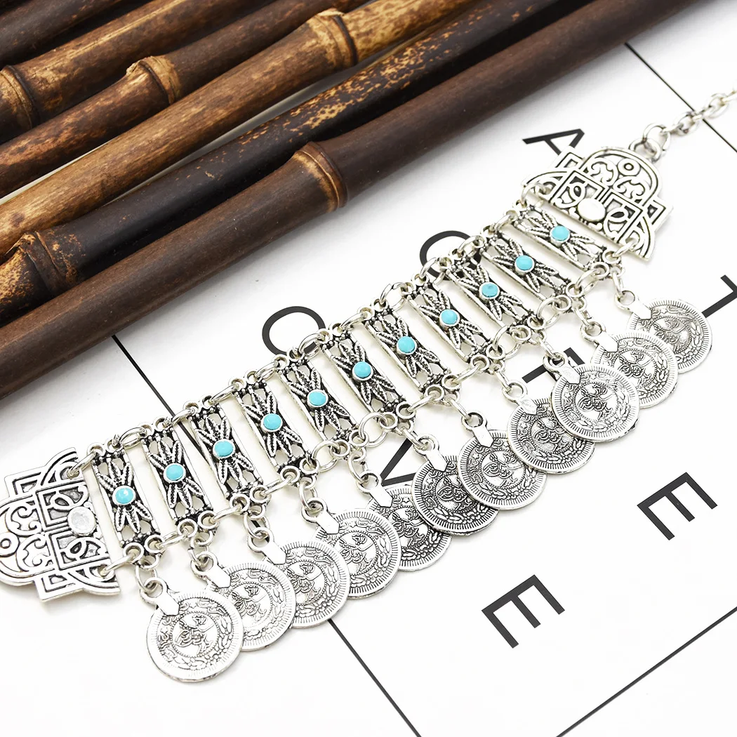 Vintage Silvery Color Tibet Carved Charm Bracelet For Women Men Butterfly Coin Bangles Gypsy Ethnic Turkish Afghan India Jewelry