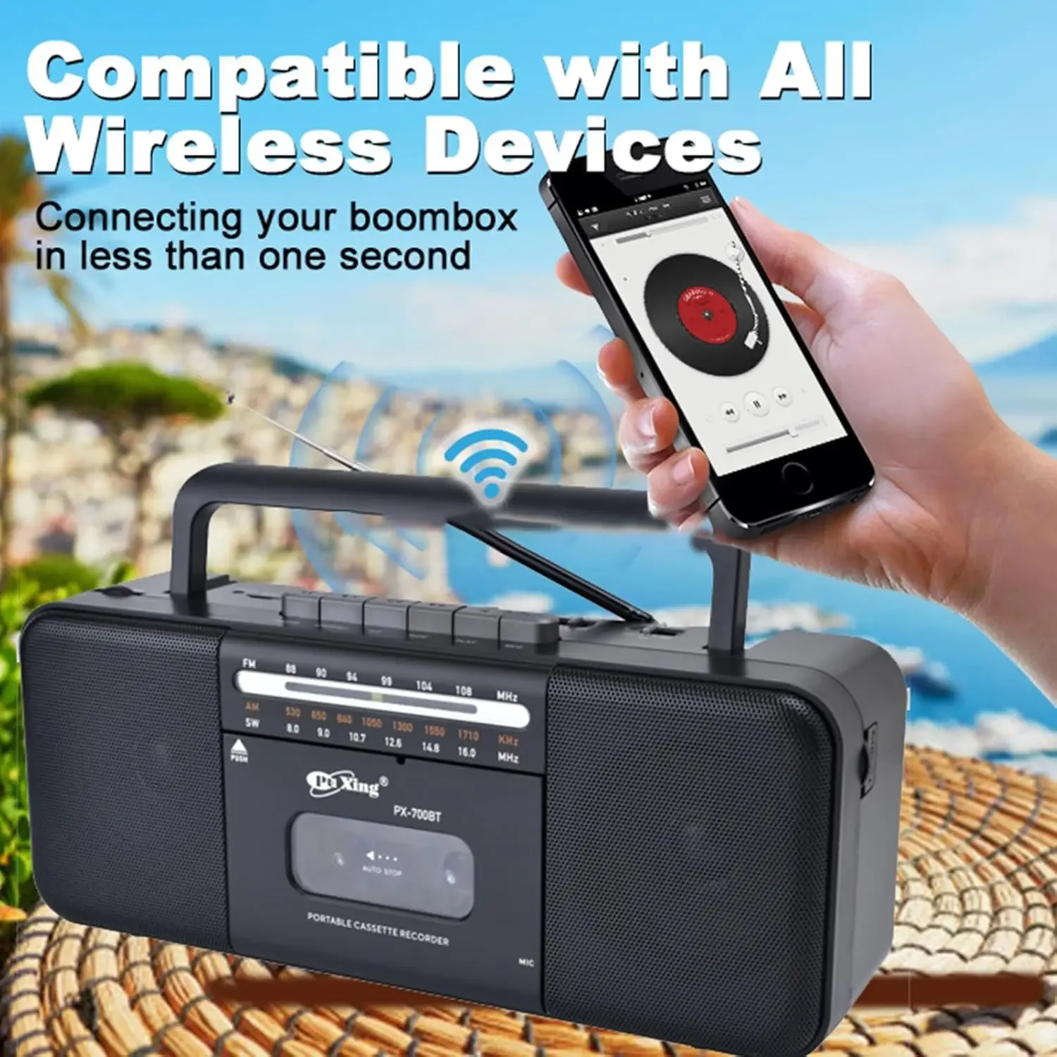 НОВАЯ горячая распродажа PX-700BT Старомодный FM AM SW 3-полосный РАДИО-КАССЕТНЫЙ РЕЦЕЛЯРТЕР С USB-ПЛЕЛЕЕРОМ TF И БЕСПРОВОДНЫМИ ДИНАМИ BLUETOOTH