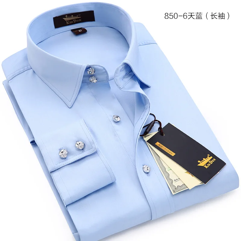 2024 New Men\'s Long Sleeve White Shirt Gentalman Business Crystal Button Undershirt Europe Luxury Macaron Color Shirts