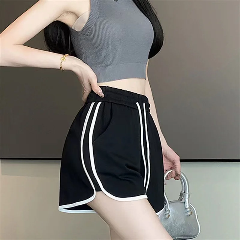 

Striped Sports Shorts Women Korean Fashion Casual Mini Shorts Summer Simple Loose Wide Leg Shorts Ladies New