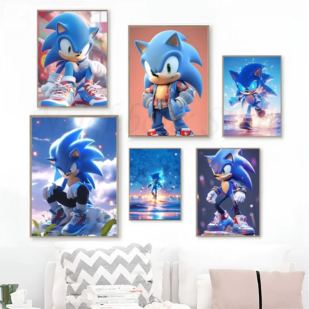 Pegatinas de póster de The Hedgehog Sonics, murales de pared artísticos, decoración de sala de juegos, regalos, pintura Kawaii HD, coches de gato, 1