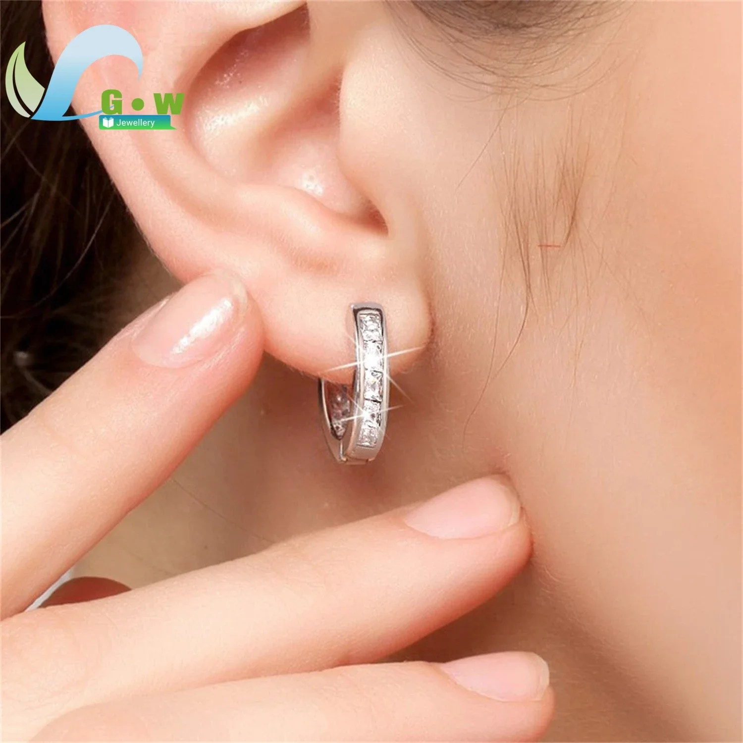 Hypoallergenic Square Cubic Zirconia Earrings - Rhinestones Inlaid Multi-color Luxury Stud Ear Cuff for Women Dainty Fashion