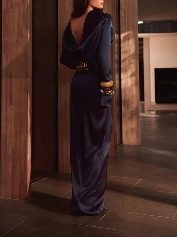 الخريف بسيط بلون عارية الذراعين فستان الحفلات مزاجه أنيقة سليم صالح فستان ستان جديد 2026 عيد الميلاد س الرقبة رداء فساتين