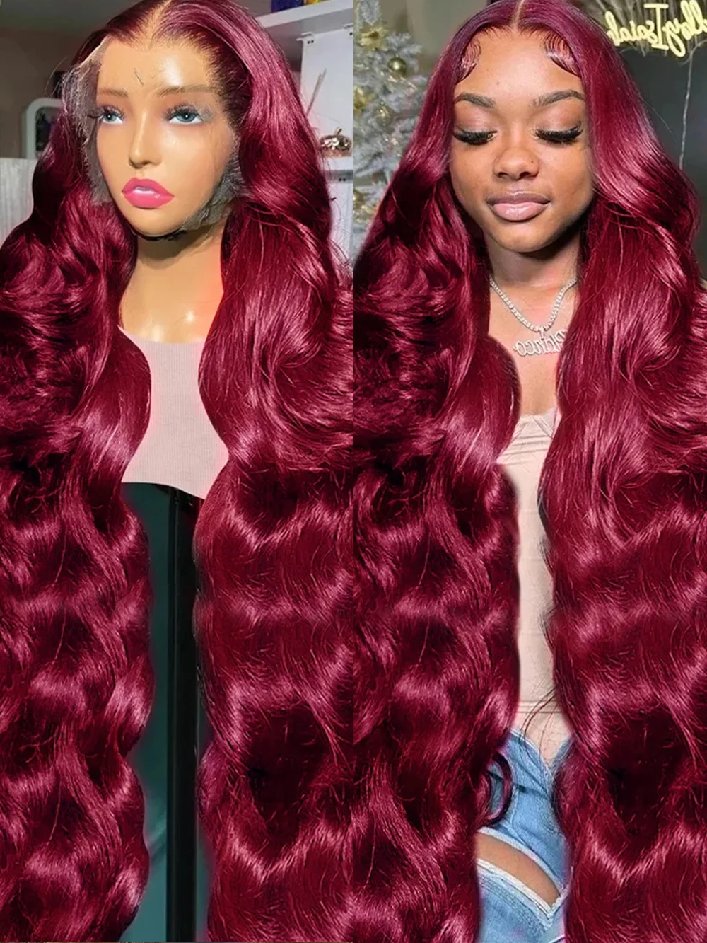 99j Burgundy Lace Front Human Hair Wig Body Wave 13x6 HD Lace Frontal Wigs Red Colored 13x4 Transparent Lace Wig For Women