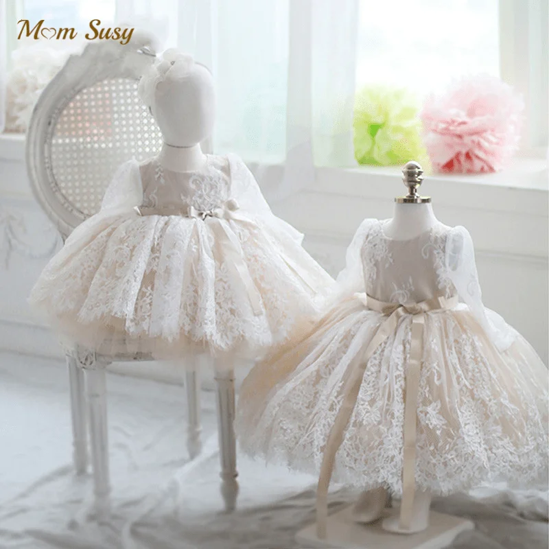 Baby Girl Princess Lace Tutu Dress Infant Toddler Child Long Sleeve Bow Vestido Party Birthday Wedding Frocks Baby Clothes 1-10Y