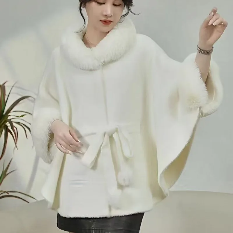 Autumn and Winter Cloak Coat 2026 Popular New Temperament Solid Color Korean Version Premium Thousand Gold Coat Fur Collar Loose