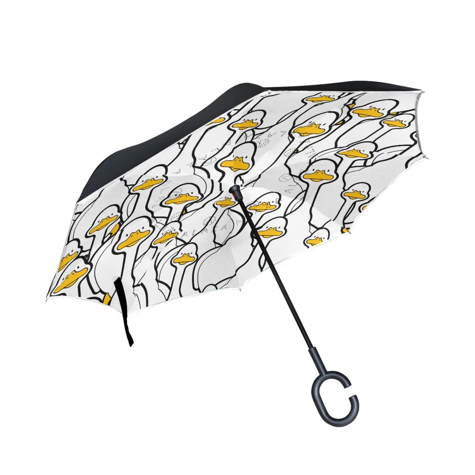 

Cartoon Ducks Windproof Car Reverse Umbrella Rain Women Double Layer Inverted Self Stand Long Umbrella Male Parasol Parapluie