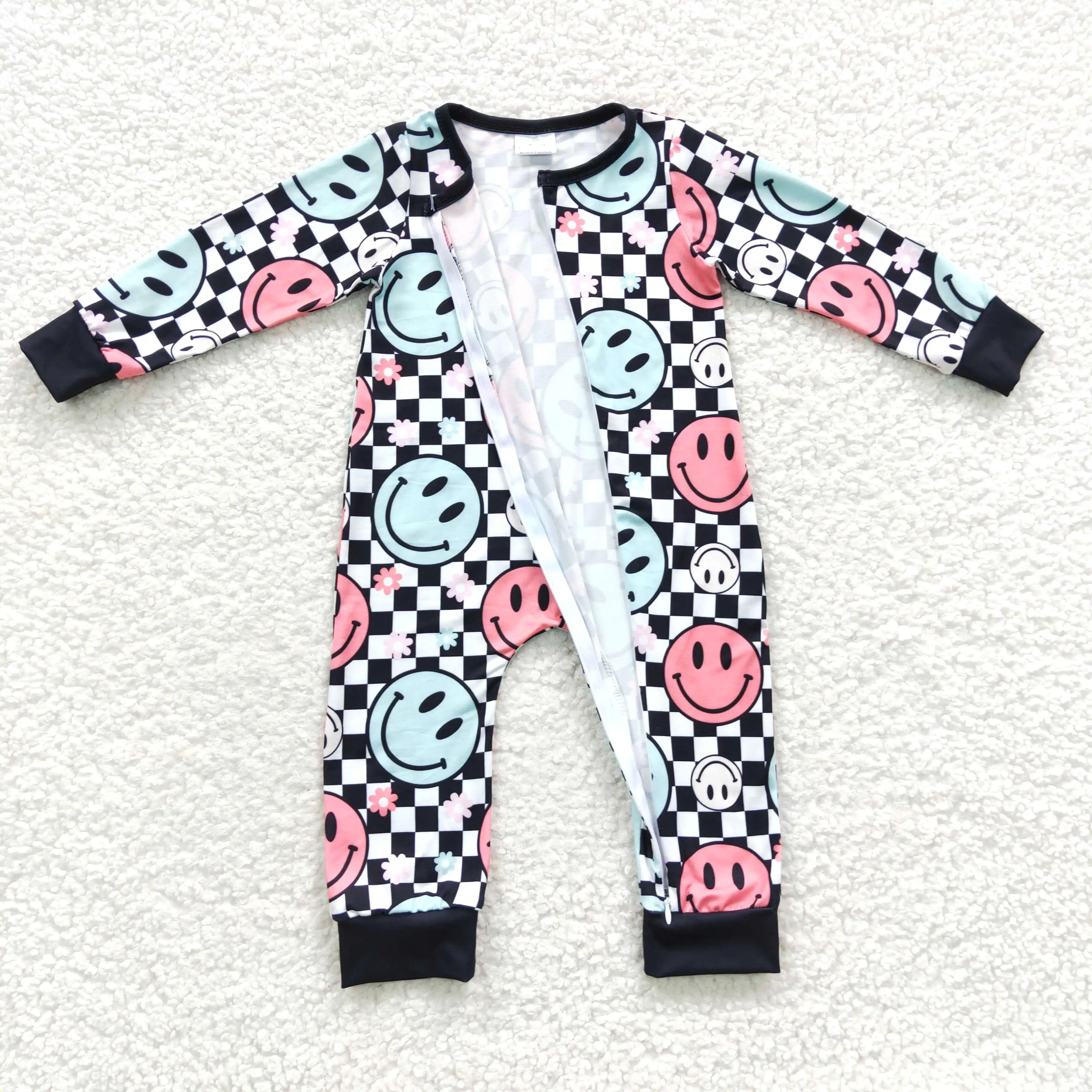 Latest Design RTS Fall Long Sleeve B​aby Checkerd Clothing Infants One-Pieces Boutique Toddler Floral Rompers