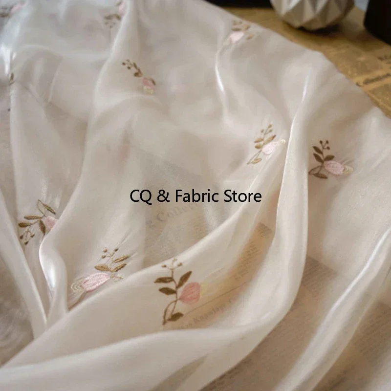 المشمش الزهور المطرزة لامعة تول النسيج للنساء الملابس فستان مصمم الأزياء النسيج