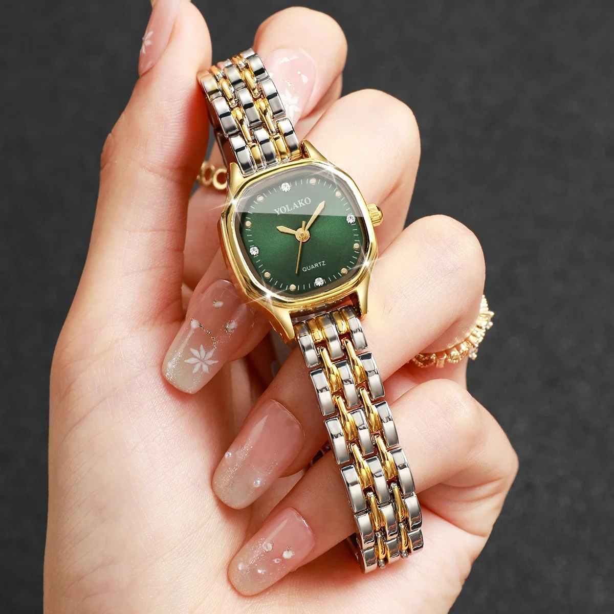 Elegant Square Small Women Quartz Watch Rhinestone Golden Bracelet Strap Wristwatches Clock Gift Relogio FemininoWithout Box