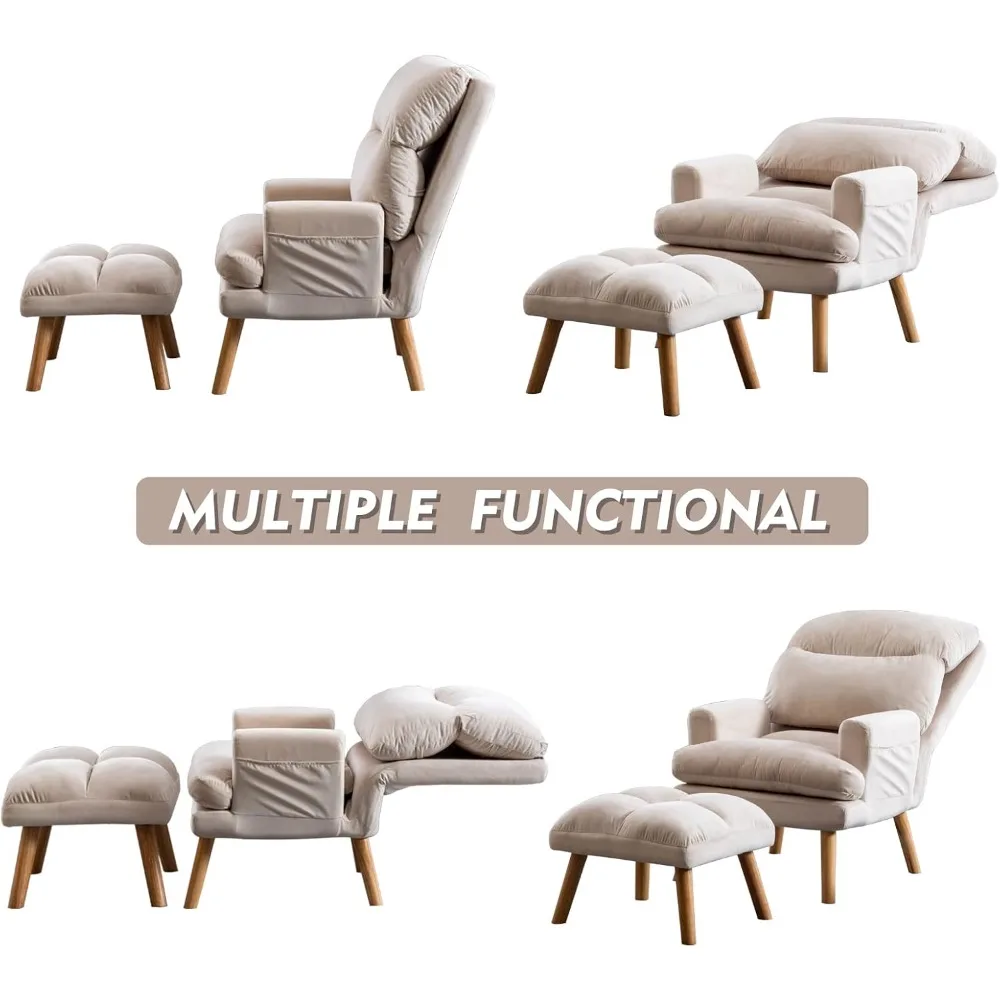 كرسي حديث مع مسند، كرسي بذراعين من القماش الناعم مع مسند ظهر قابل للتعديل وجيوب جانبية، كرسي صالة مريح لـ #5