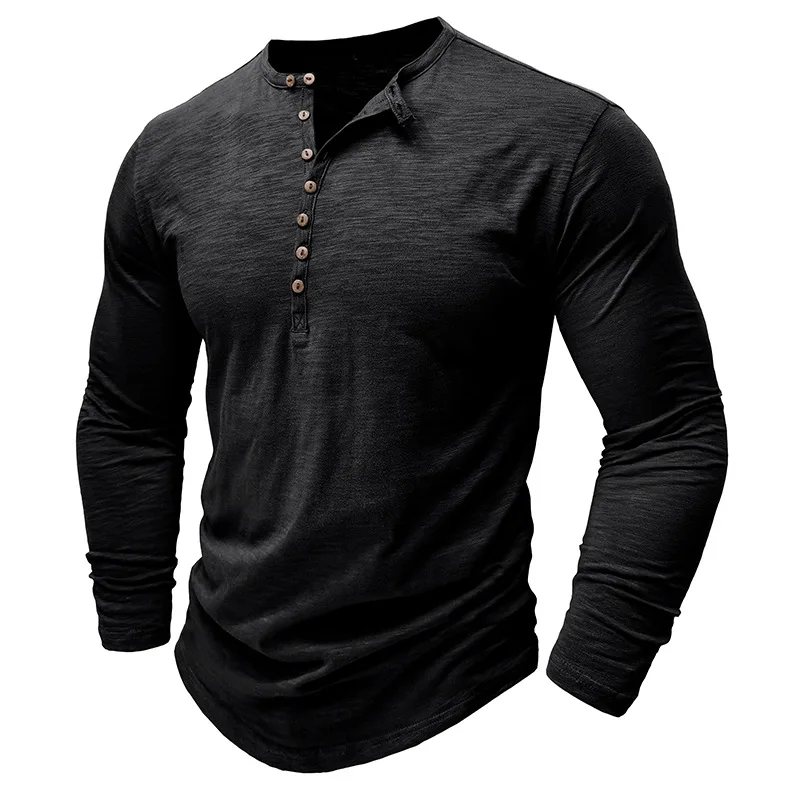 Men's-Retro-Long-Sleeve-Henley-Shirt-Solid-Color-Casual-Cotton-Tops-Breathable-Lightweight-Soft-Tee-for-Spring-Autumn-Daily-Wear