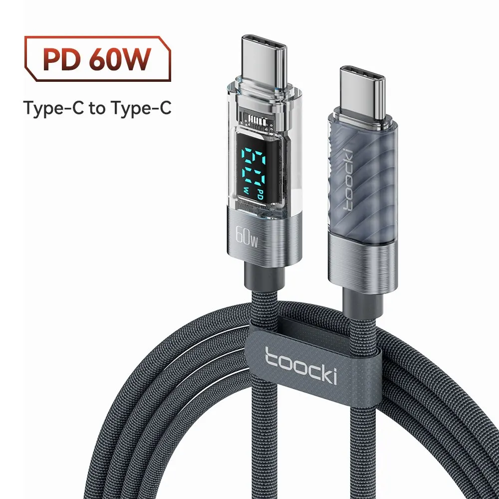 Toocki typ c bis typ c kabel 100w pd display schnell ladegerät usb c zu usb c transparentes kabel für xiaomi macbook