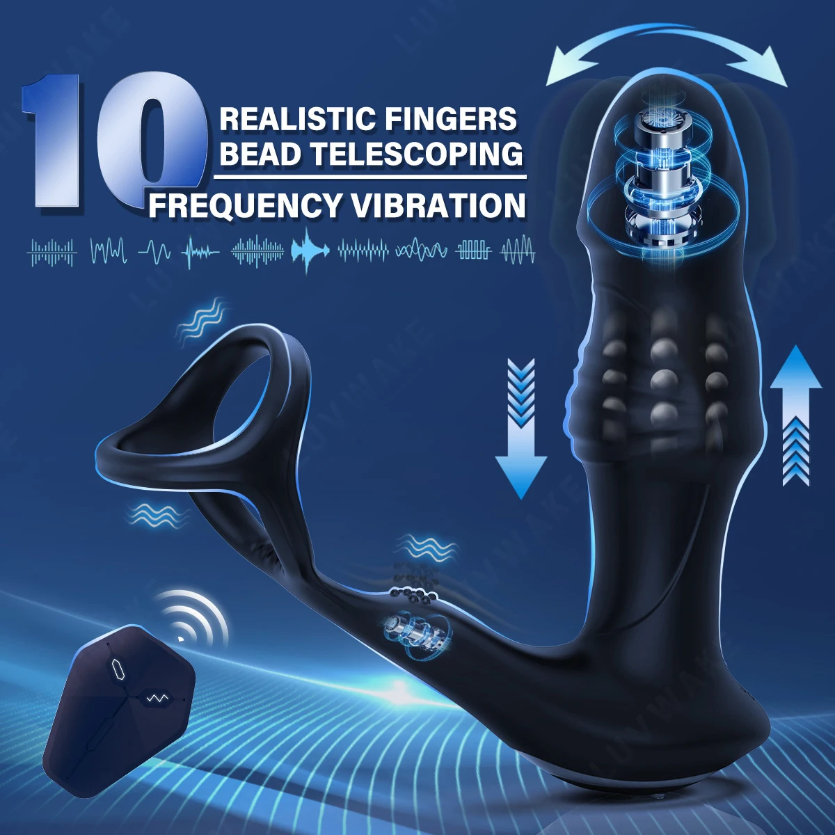 LUVWAKE Prostate Massager Anal Vibrator 9 Wiggling Thrusting with Cock Ring Butt Plug Remote Control Sex Toys P Sport Massager