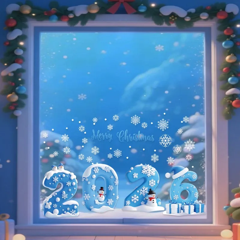 2026 Merry Christmas Static Cling Snowflakes Wallet Sticker Holiday Party Shop Window Decoration Stickers