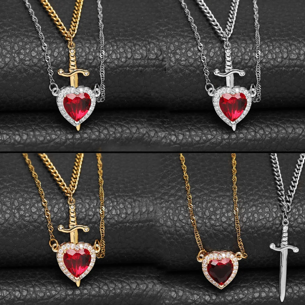 Heart and Sword Necklace Couple Necklaces Zircon Crystal Ring Bracelet Necklace Jewelry Set