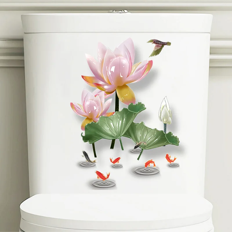 Creative 3d Three-dimensional Flower Wall Stickers Toilet Cover Sticker Self Adhesive Mural Beautify Furniture Decoration Decals