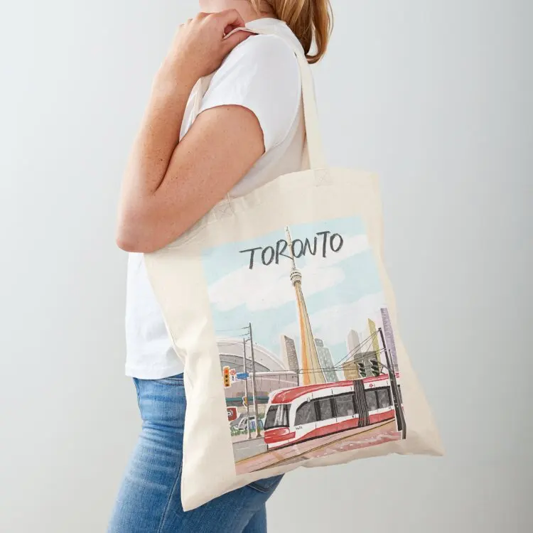 

Toronto Landmarks - CN Tower and Tram Tote Bag Women's beach bags Big bag Lady bag Canvas stote