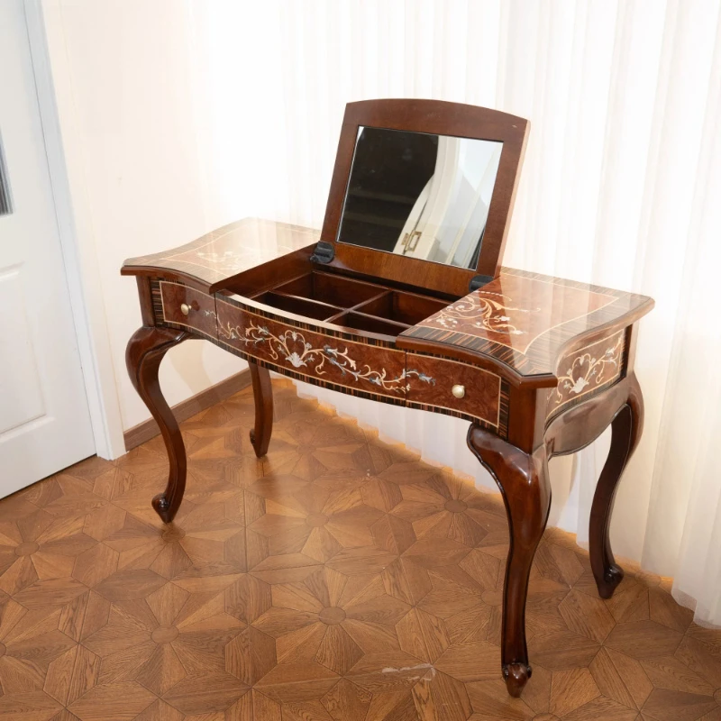 

Elegant Dressing Table Solid Wood Noble Mirror Dressing Table for Villa Locker Bedroom Hotel Bedroom Dresser
