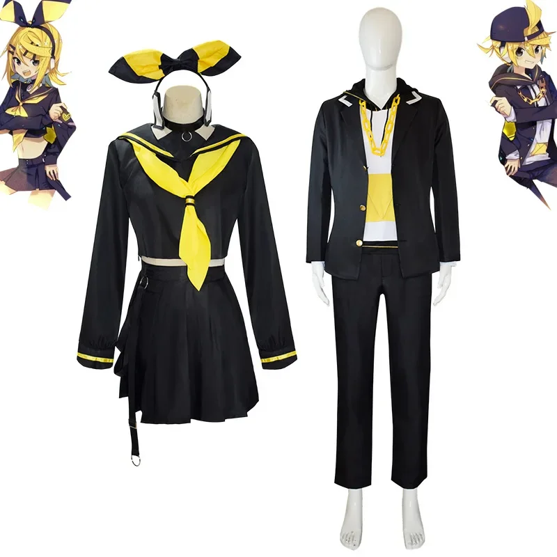 Hatsune Miku Kagamine Rin Anime Cosplay Costume Tops Skirts Hair Accessories Neck Socks Kagamine Len jacket Pants Loli Clothing