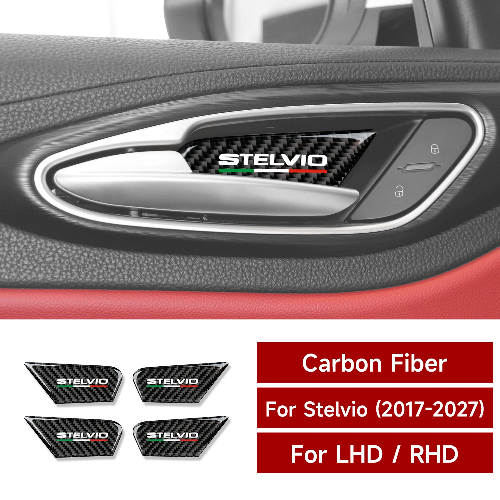 For Alfa Romeo Stelvio 949 2017-2027 Inner Door Bowl Decorate Panel, Carbon Fiber Interior Sticker, Car Door Trim Accessories