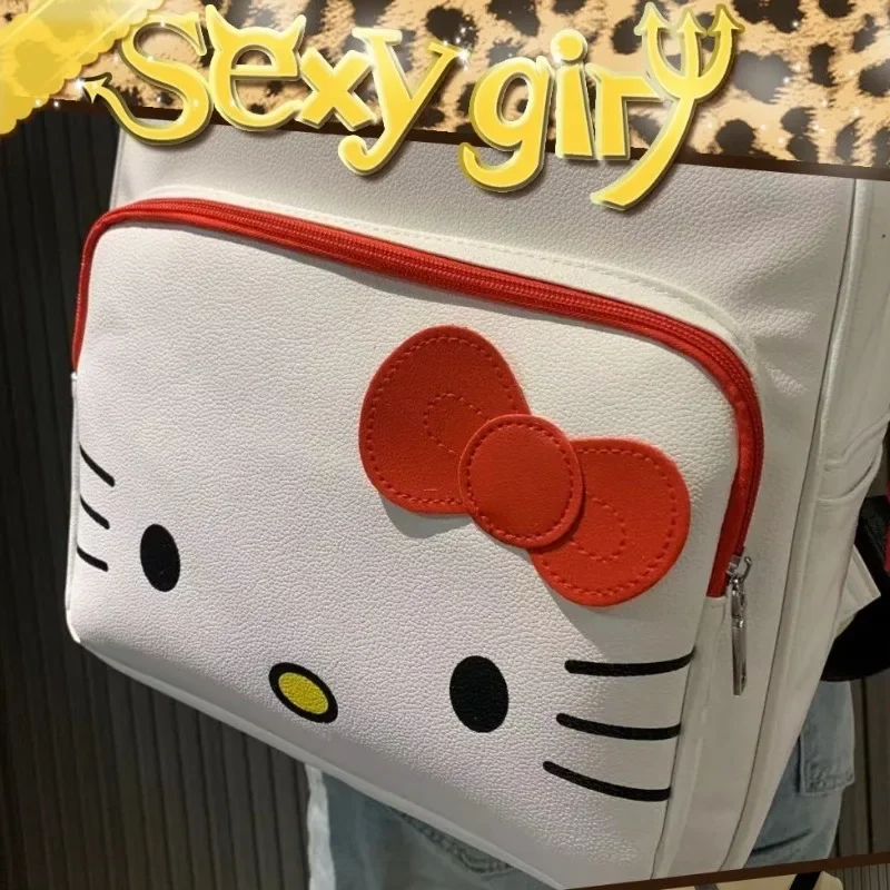 Sanrio College Student Backpack Hello Kitty Dirt-resistant Girl Cute School Bag Large-capacity PU Leather Durable