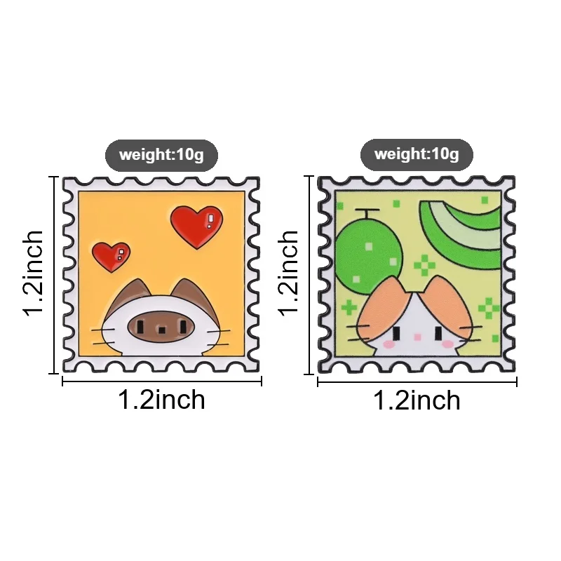 Siamese And Calico Cat Retro Stamp Cartoon Badge Cute Postal Stamp Cat Enamel Pin Bag Clothes Brooches Jewelry Gift for Friends