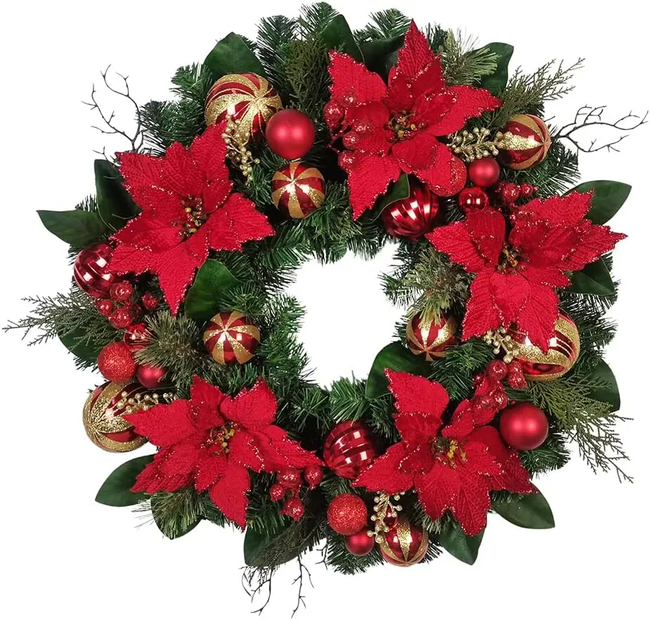 

Kurt Adler 30-Inch Unlit Red & Gold Poinsettia Wreath