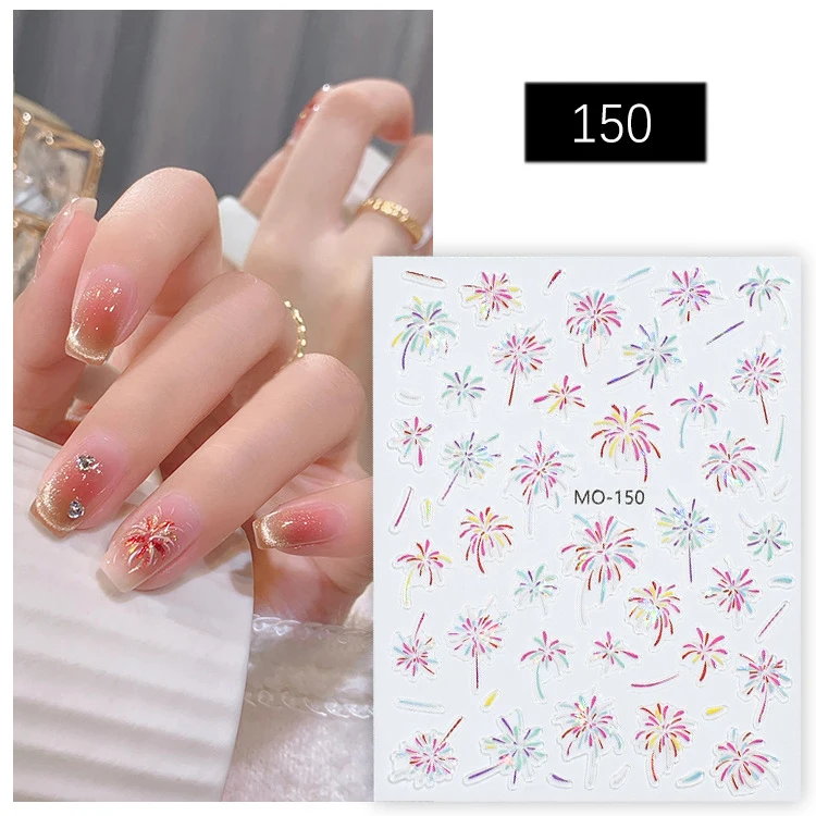 5D zelfklevende bloeiende kleurrijke vuurwerk nail art stickers laser vuurwerk nagelstickers nieuwjaar ontwerp nagelschuif