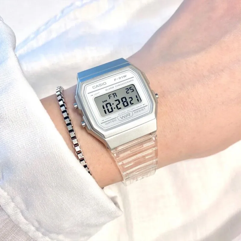 ساعة كاسيو للرجال صغيرة مربعة بسيطة ريترو مقاومة للماء LED ساعة كوارتز رقمية للجنسين ساعة الطالب العصرية للرجال WatchF-91WS-7