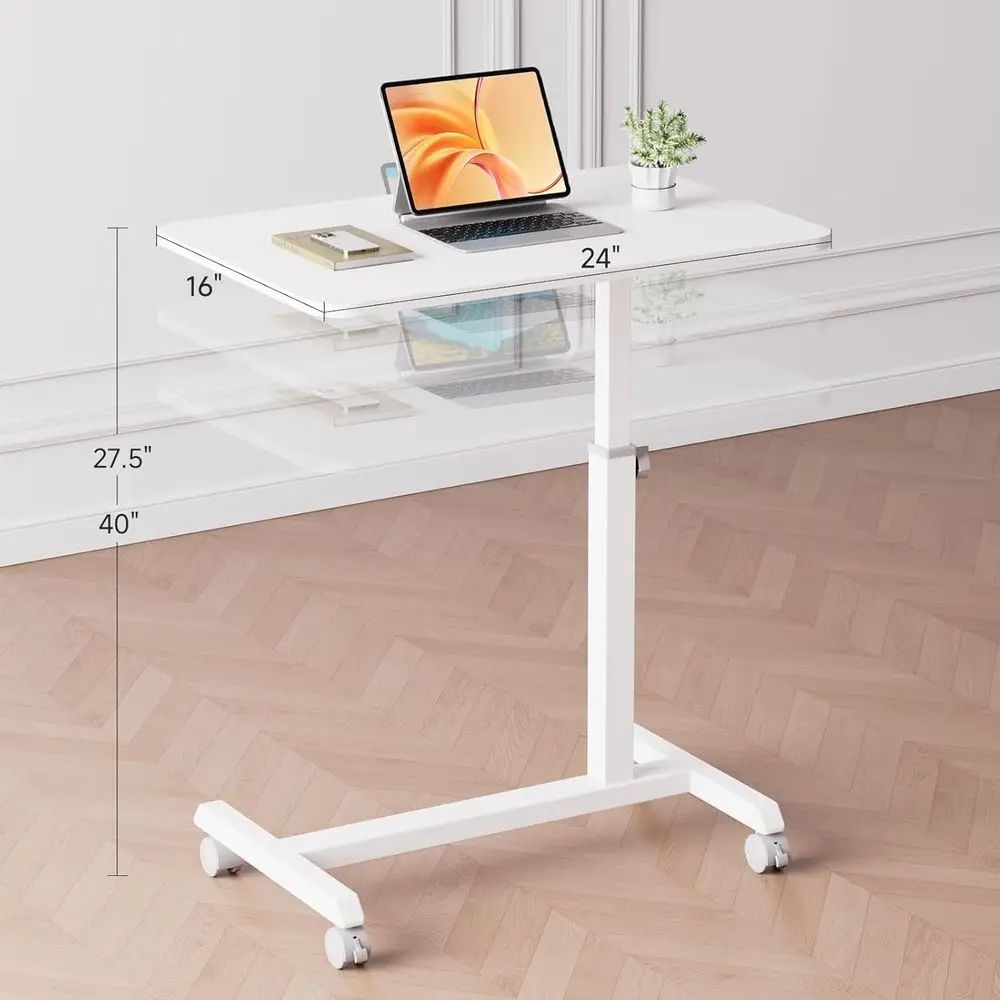 Mobile Small Standing Desk, Sit Stand Portable Rolling Laptop Desk with Lockable Wheels, Adjustable Height Overbed Bedside Table