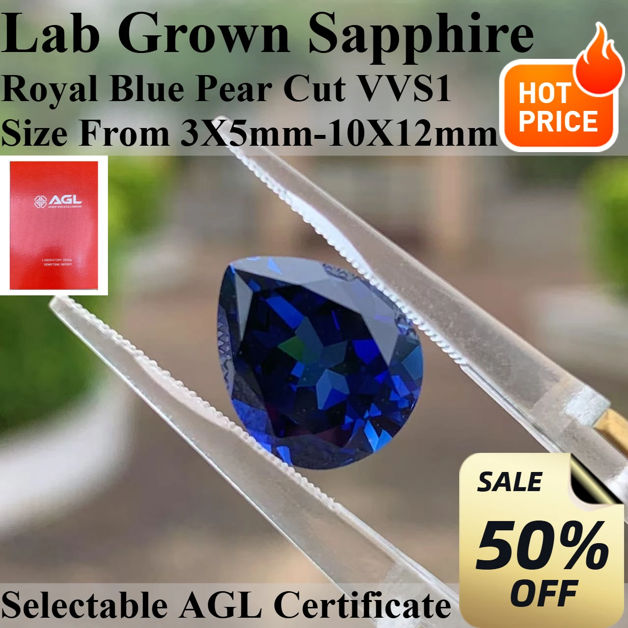 Pear Cut Lab Grown Sapphire Royal Blue Multiple Faceted Emerald Cut Loose Gemstone DIY Jewelry Making Material AGL Certified