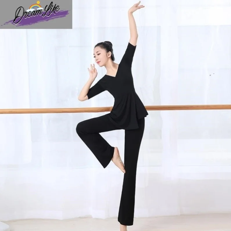 

Костюм для современных танцев: женский топ с длинным рукавом и облегающие брюки из модала средней длины для классических танцев и художественных экзаменов