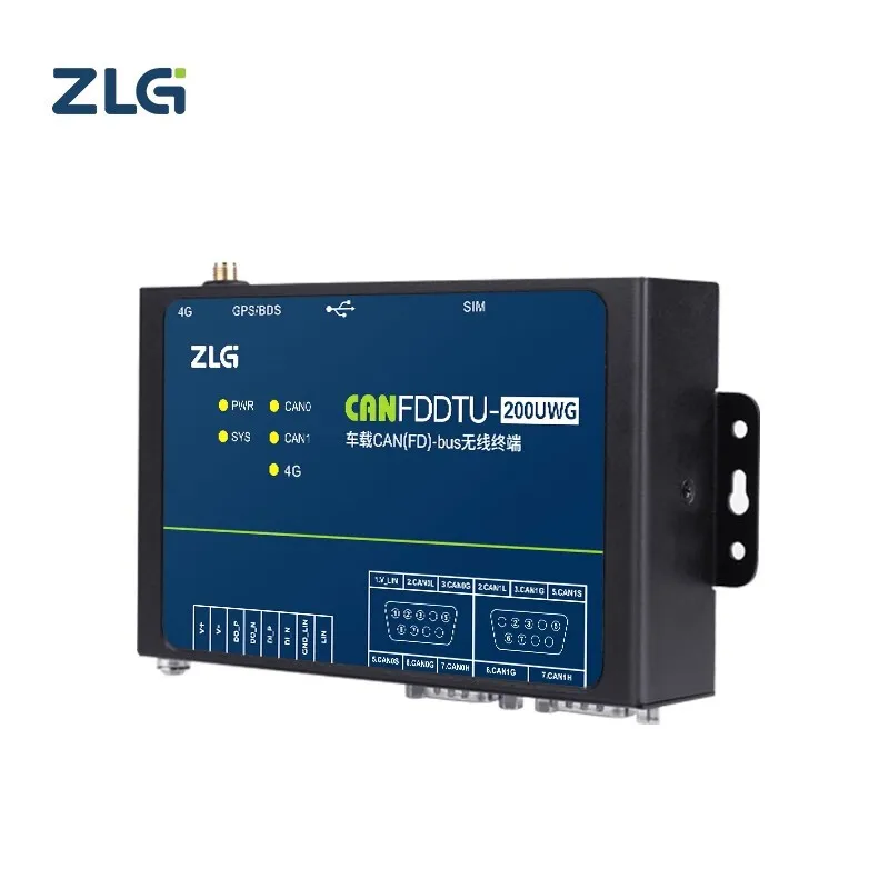 ZLG CANFDDTU-200UWG Vehicle CAN FD Bus Data Recorder 2-Channel 4G  GPS Beidou Positioning for Automotive Rail Transit