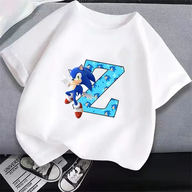 Sonics Cotton T-Shirt Short Sleeve Crop Coat Game Character Pattern Printing Cartoon Anime Tee Clothing Casual Clothes Kid Gifts