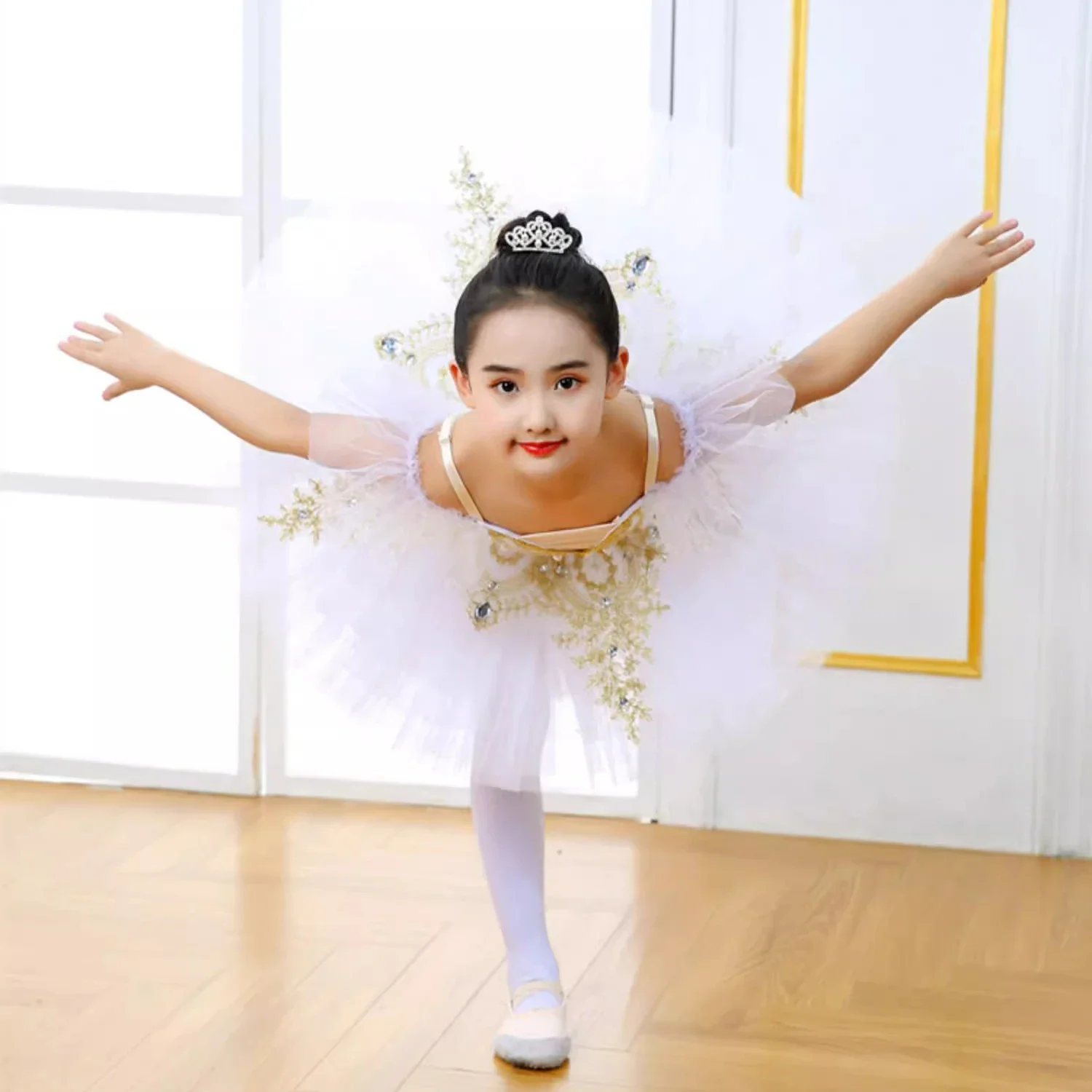 Professional Ballet Tutu Girls White Swan Lake Platter Pancake Tutu Ballerina Party Dress Child Kids Ballet Dance Costume