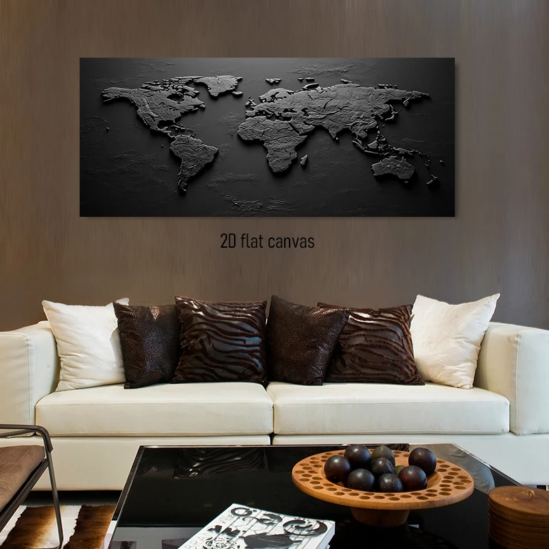 (1PC Unframe)1 world map decoration painting, living room sofa background wall, study room entrance, home 2D plan