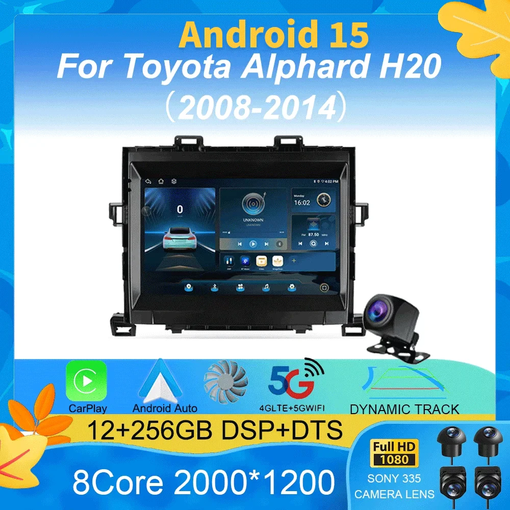 

Android 15 автомобильный радиоприемник Carplay авто мультимедийный плеер для Toyota Alphard H20 2008-2014 WIFI + 4G DSP авторадио стерео 2din головное устройство