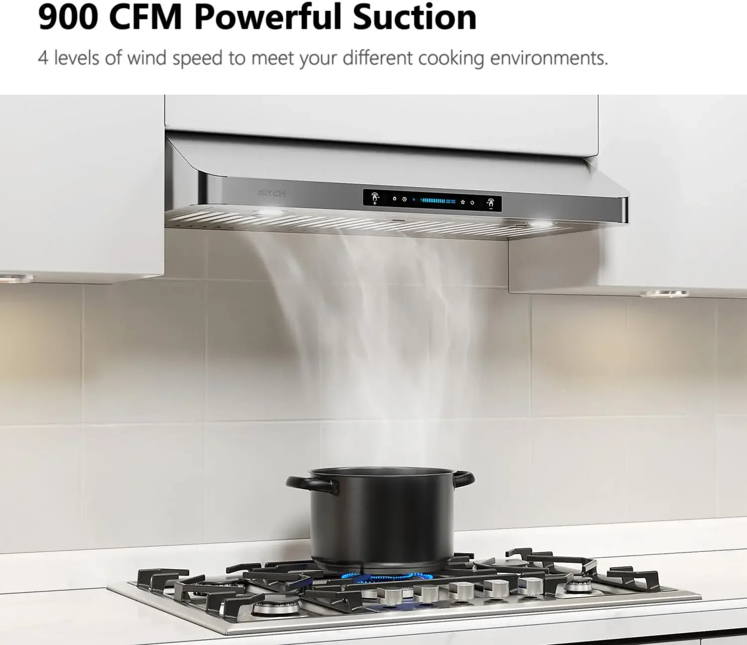 Cabinet Range Hood with 900-CFM, 4 Speed Gesture Sensing&Touch Control Panel, Stainless Steel Kitchen Vent with 2 Pcs Baffle Fil