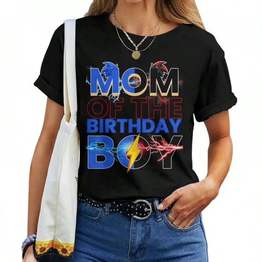 

Mom of the Birthday Boy Graphic Tee - Soft Black Cotton T-Shirt for Women