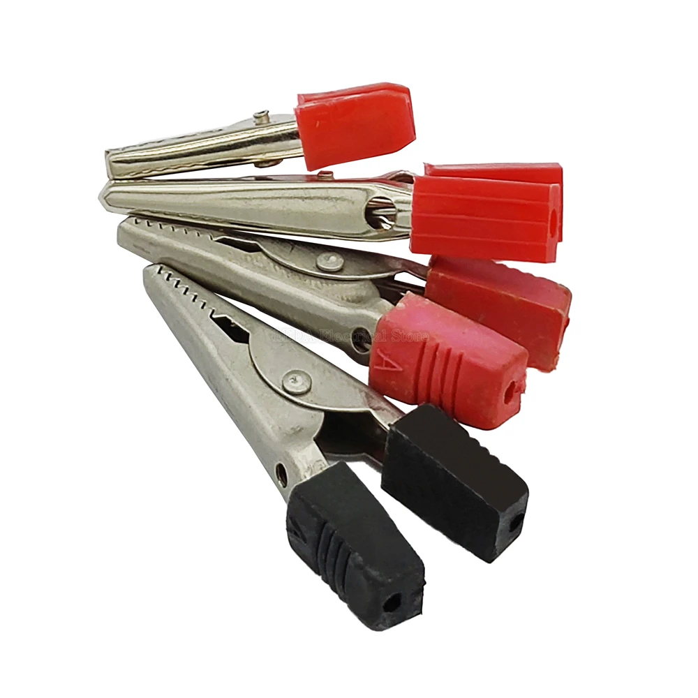 

10Pcs 35mm 48mm Red Black Metal Crocodile Clips Iron Nickel Plating Alligator Clips Electrical Clamp for Testing Probe Meter